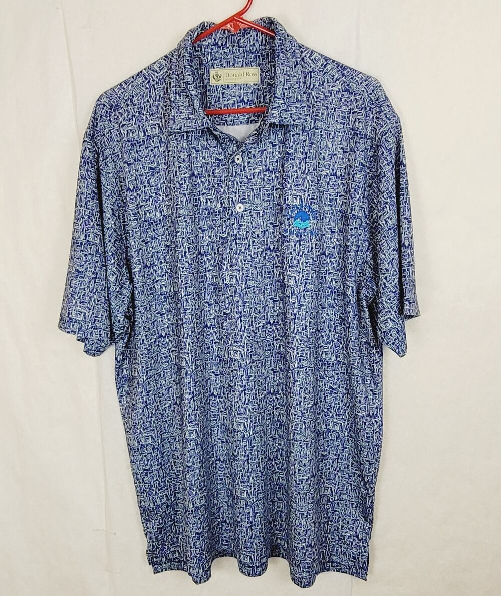 Donald Ross Sport purple abstract print golf polo shirt Size Large Preppy